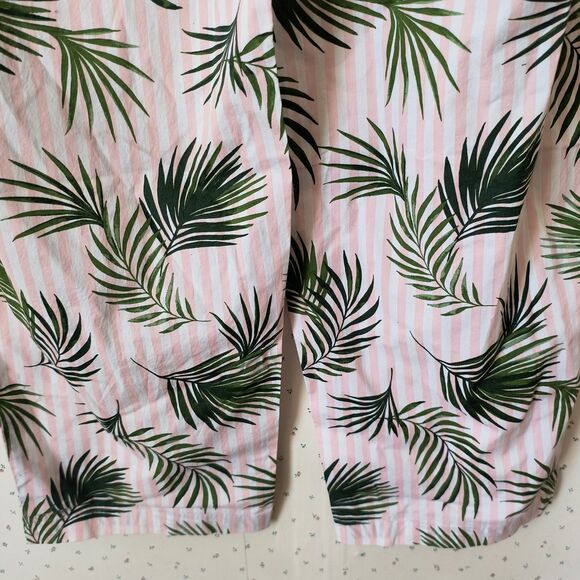 Lands End Pajama Pants XL Pink Stripes Palms Tropical Cotton Drawstring Pockets - Picture 8 of 9